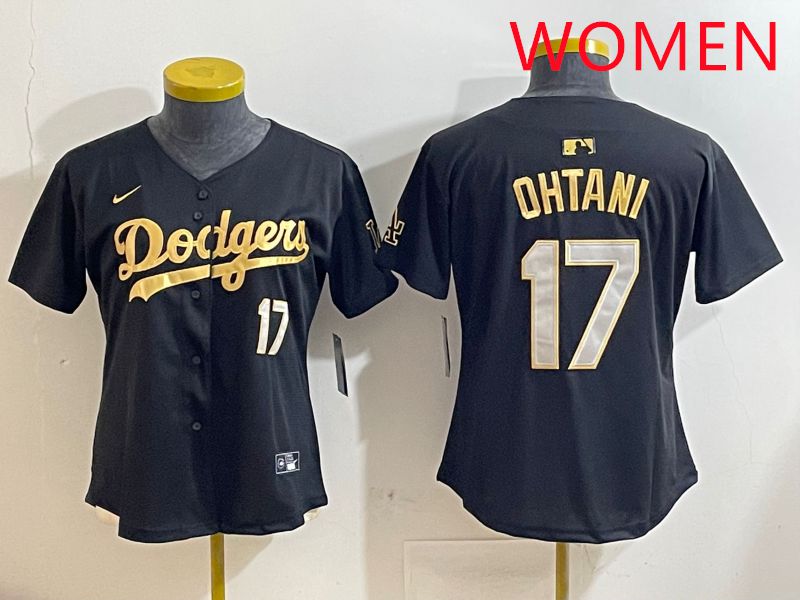 Women Los Angeles Dodgers #17 Ohtani Black Gold Nike 2025 MLB Jersey style 428